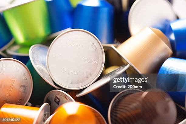 nespressso coffee capsules - coffee capsules stock pictures, royalty-free photos & images