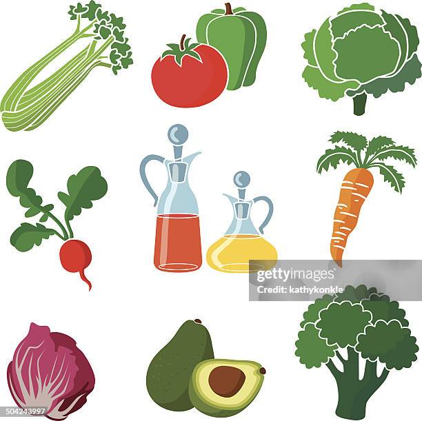 ingredients for a salad - salad dressing stock illustrations