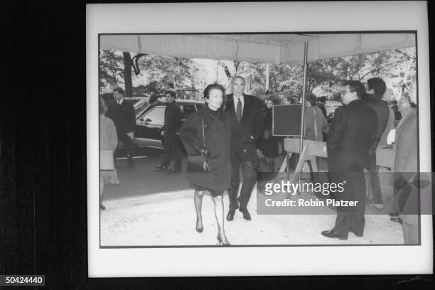 Director Herbert Ross and wife, socialite Lee Radziwill, entering temple for William S. Paley's funeral.
