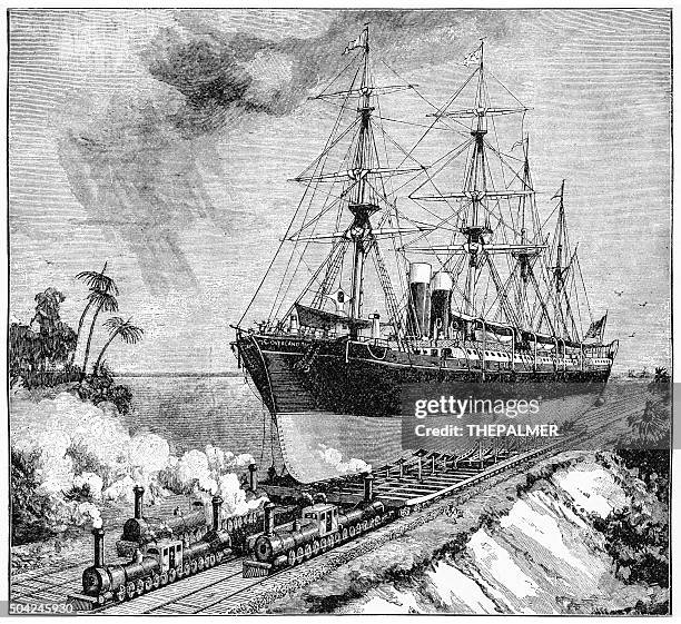 the panama canal engraving - panama stock illustrations