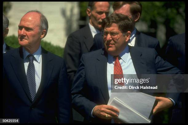 Chief of Staff John Sununu & NSC Adviser Brent Scowcroft on WH grounds.