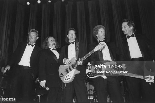 Former members of the Byrds assembled onstage Mike Clarke, David Crosby, Roger McGuinn, Chris Hillman & Gene Clark; Rock & Roll Hall of Fame dinner.