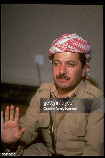 Massoud Barzani, Kurdistan Natl. Front rebel mil. Cmdr., during TIME interview re plight of post-gulf war Kurdish uprising refugees. North Iraq.