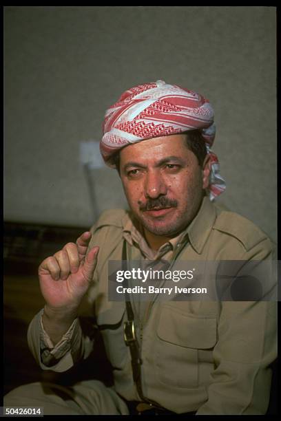 Massoud Barzani, Kurdistan Natl. Front rebel mil. Cmdr., during TIME interview re plight of post-gulf war Kurdish uprising refugees. North Iraq.