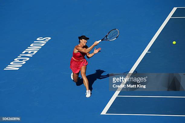 Jelena Jankovic of Serbia plays a forehand in her match against CoCo Andeweghe of the United States during day one of the 2016 Sydney International...