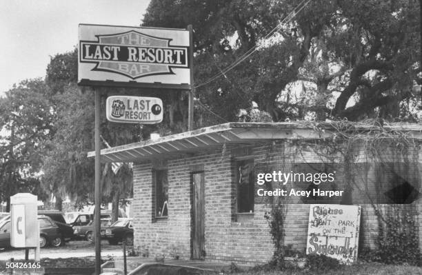 Exterior of Last Resort bar where murderer Aileen Wuormos, dubbed lesbian killer, was arrested for 7 serial murders of men; Volusia County.