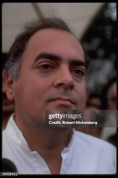 Congress Party ldr., former PM Rajiv Gandhi speaking to press, musing on positives & negatives of his tenure as PM.