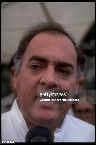 Congress Party ldr., former PM Rajiv Gandhi speaking to press, musing on positives & negatives of his tenure as PM.