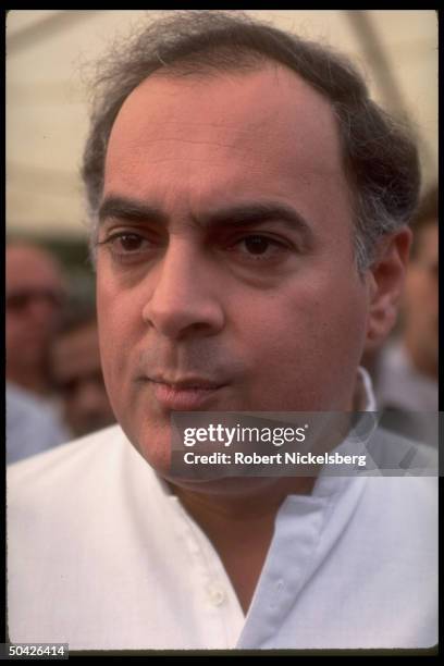 Congress Party ldr., former PM Rajiv Gandhi speaking to press, musing on positives & negatives of his tenure as PM.