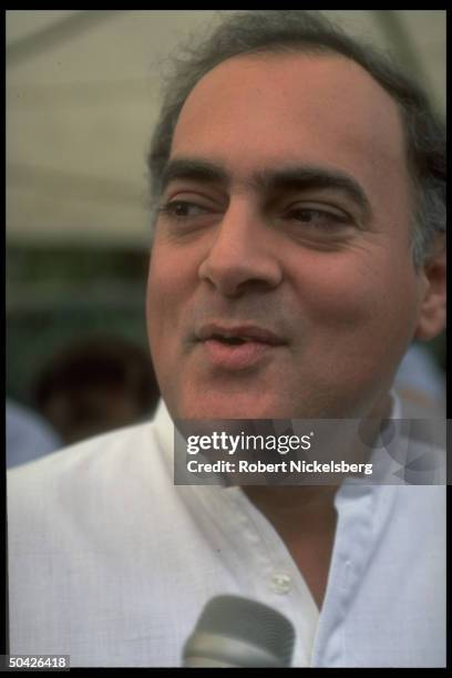 Congress Party ldr., former PM Rajiv Gandhi speaking to press, musing on positives & negatives of his tenure as PM.