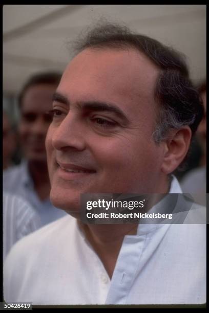 Congress Party ldr., former PM Rajiv Gandhi speaking to press, musing on positives & negatives of his tenure as PM.