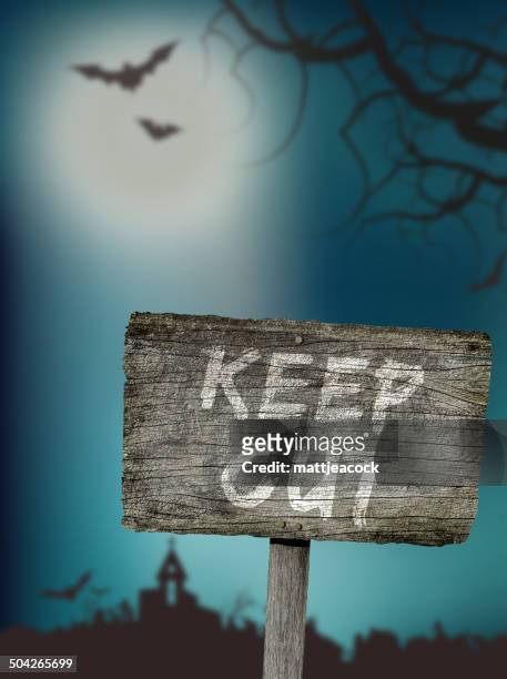 ilustraciones, imágenes clip art, dibujos animados e iconos de stock de halloween señal keep out - keep out sign