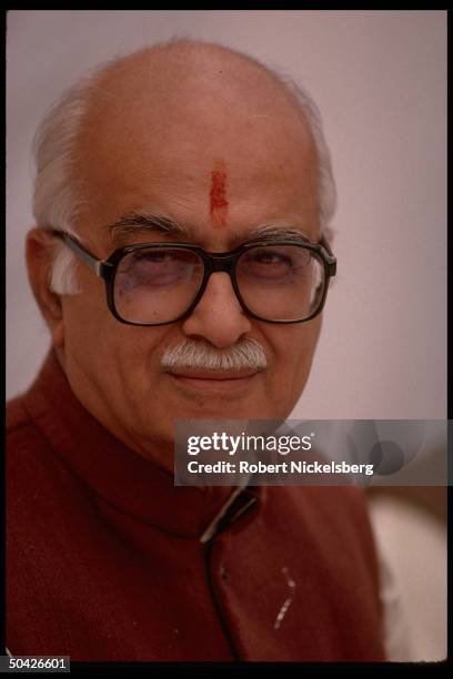 Hindu nationalist BJP ldr. L.K. Advani during Bharatiya Janata Party ldrship mtgs. In Jaipur, Rajasthan, India.