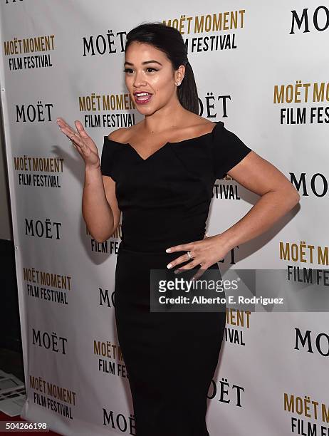 Actress Gina Rodriguez attends Moet & Chandon Celebrates 25 Years at the Golden Globes on January 8, 2016 in West Hollywood, California.