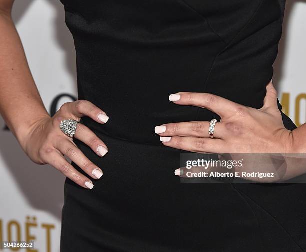 Actress Gina Rodriguez, ring detail, attends Moet & Chandon Celebrates 25 Years at the Golden Globes on January 8, 2016 in West Hollywood, California.