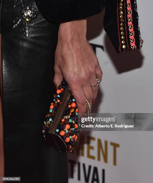Personality Olivia Palermo, purse detail, attends Moet & Chandon Celebrates 25 Years at the Golden Globes on January 8, 2016 in West Hollywood,...