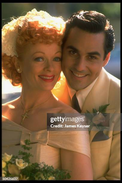 Actors Frances Fisher & Maurice Bernard as Lucille Ball & Desi Arnaz in pub. Still for CBS TV movie Lucy & Desi: Before the Laughter.