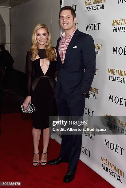 Actress Greer Grammer and producer Tyler Konney attend Moet & Chandon Celebrates 25 Years at the Golden Globes on January 8, 2016 in West Hollywood,...