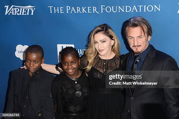 David Banda, Mercy James, musician Madonna, and actor Sean Penn arrive at the 5th Annual Sean Penn & Friends HELP HAITI HOME Gala benefiting J/P...