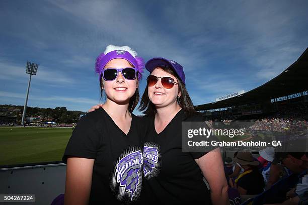 Hurricanes fans show their support during the Big Bash League match between the Hobart Hurricanes and the Perth Scorchers at Blundstone Arena on...