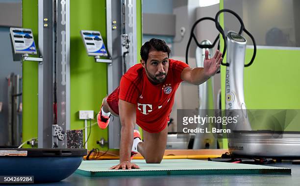 Mehdi Benatia is seen in the gym at day five of the Bayern Muenchen training camp at Aspire Academy on January 10, 2016 in Doha, Qatar.