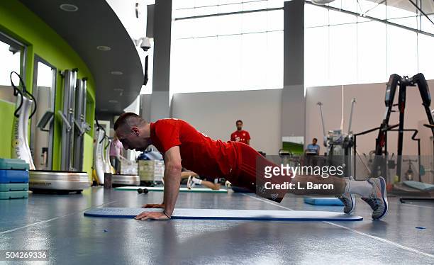 Franck Ribery is seen in the gym at day five of the Bayern Muenchen training camp at Aspire Academy on January 10, 2016 in Doha, Qatar.