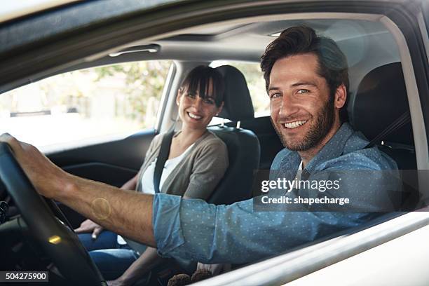 and we're off - inside car stockfoto's en -beelden