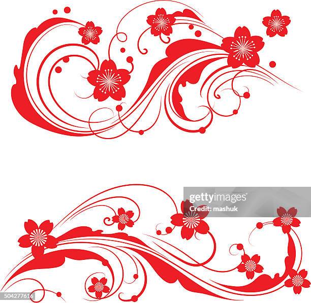 plum blossom ornament - japanese tree drawing stock illustrations