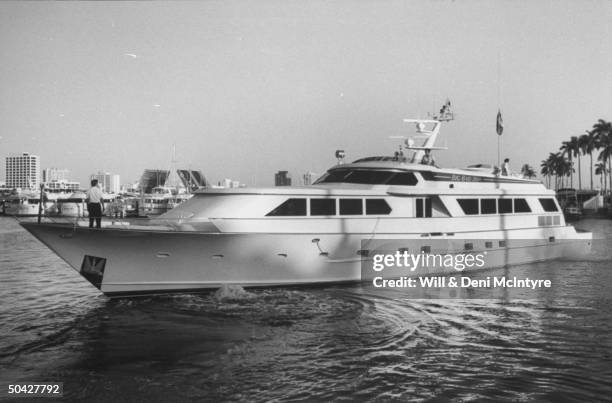 Overall view of 110 ft., custom-designed yacht, Big Bad John, owned by C/W singer, businessman Jimmy Dean.