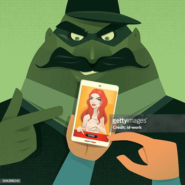 thief with cell phone - android malware stock illustrations