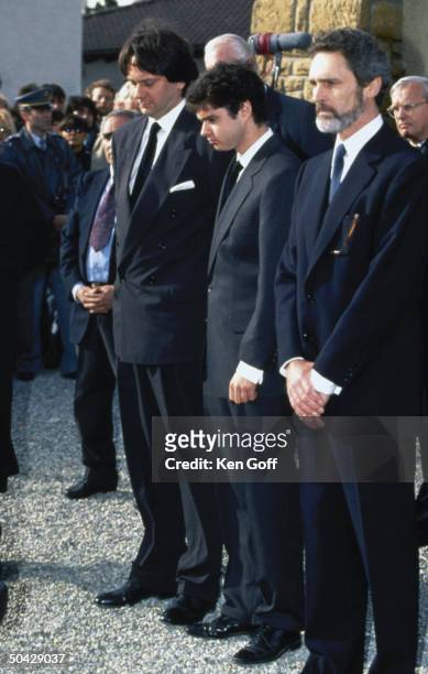 Mourners at funeral of Audrey Hepburn including former husband Andrea Dotti, companion Robert Wolders, & sons Luca & Sean Ferrer.