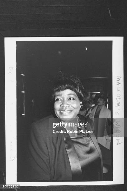 Dr. Betty Shabazz, widow of the late Malcolm X, arriving at theater for the screening of the Spike Lee-directed film 'Malcolm X.'