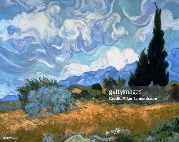 Vincent Van Gogh ptg. Wheat Field w. Cypresses - bought in 1993 by publishing tycoon Walter Annenberg for $57 million & donated to NYC's Metropolitan...