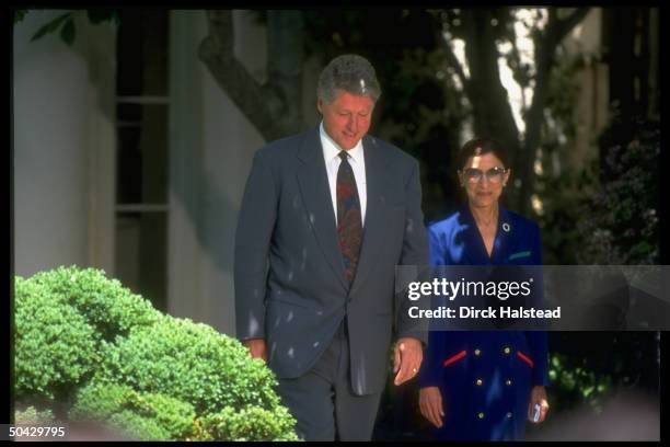 Pres. Clinton & Judge Ruth Bader Ginsburg in WH Rose Garden for her introduction as Supreme Court Justice nominee.