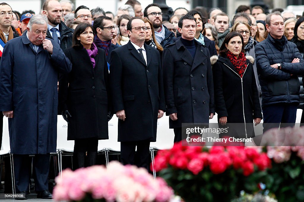 Parisians Gather In Place De La Republique To Pay Tribute To Charlie Hebdo Victims
