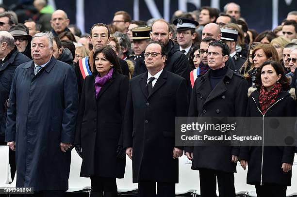 Senate President Gerard Larcher,Paris Mayor Anne Hidalgo, French President Francois Hollande and French Prime Minister Manuel Valls attend The...