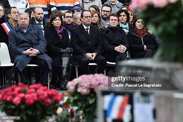 Senate President Gerard Larcher,Paris Mayor Anne Hidalgo, French President Francois Hollande and French Prime Minister Manuel Valls attend The...