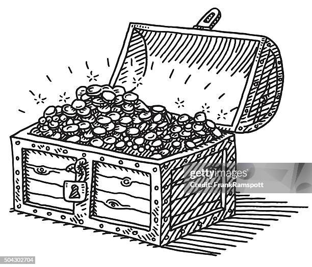 treasure chest gold coins drawing - treasure stock illustrations