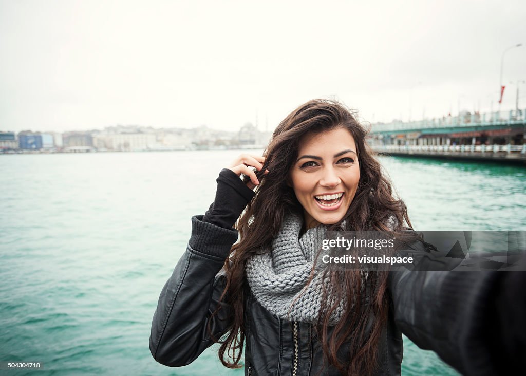 Cute Turkish Girl With Bright Smile Selfie