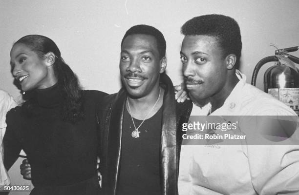 Actors Eddie Murphy and Arsenio Hall at the premiere of the motion picture The Lost Boys..