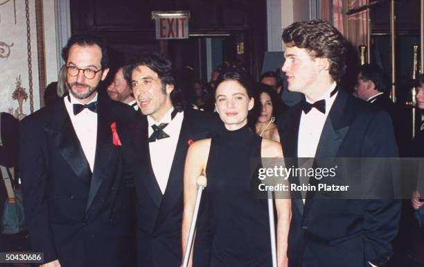 Actor Al Pacino chatting w. Movie dir. Martin Brest, actress Gabrielle Anwar & actor Chris O'Donnell at Museum of the Moving Image party honoring him...