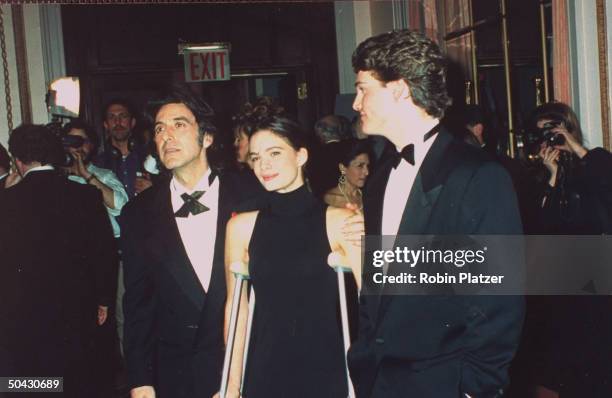 Actor Al Pacino chatting w. Actress Gabrielle Anwar & actor Chris O'Donnell at Museum of the Moving Image party honoring him for his double-Oscar...