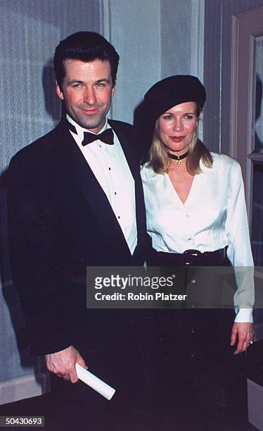 Actor Alec Baldwin w. Actress girlfriend Kim Basinger at Museum of the Moving Image party in honor of actor Al Pacino at the Waldorf-Astoria.