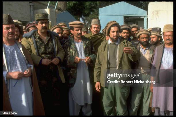 Jamiat-i-Islami mujahedin rebel ldr. Ahmed Shah Massoud militia ldrs. Mansur & Dostam .