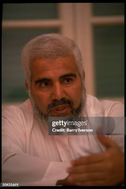 Sheikh Hossain Nimr Anbar, dir. Of Palestinian Islamic Jihad group Sudan office, speaking, in his office.