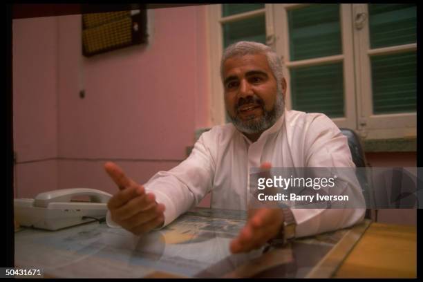 Sheikh Hossain Nimr Anbar, dir. Of Palestinian Islamic Jihad group Sudan office, speaking, in his office.