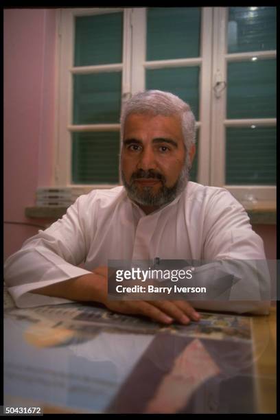 Sheikh Hossain Nimr Anbar, dir. Of Palestinian Islamic Jihad group Sudan office, in his office.