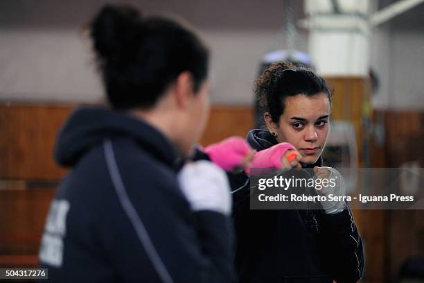 European boxing vice champion of 64 kg. Rank Valentina Alberti take her practice at Pugilistica Tranvieri Bologna gym on December 22, 2015 in...