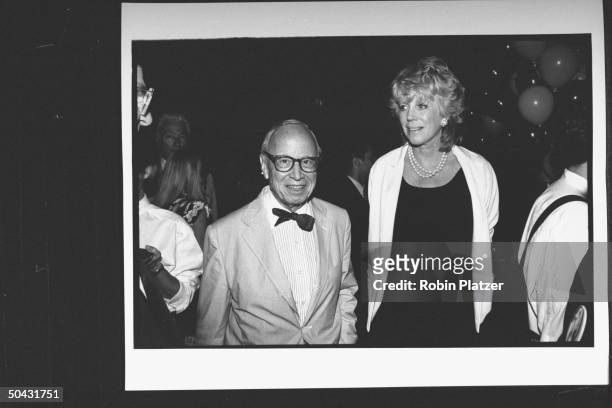 Historian Arthur Schlesinger w. Wife Alexandra at soiree hosted by ex-presidential cand. George McGovern for Dem. Supporters during the wk. Of the...