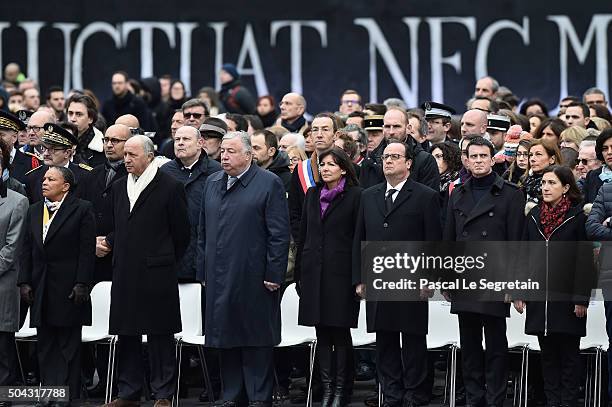 French Minister of Justice Christiane Taubira, French Minister of Foreign Affairs Laurent Fabius, Senate President Gerard Larcher, Paris Mayor Anne...